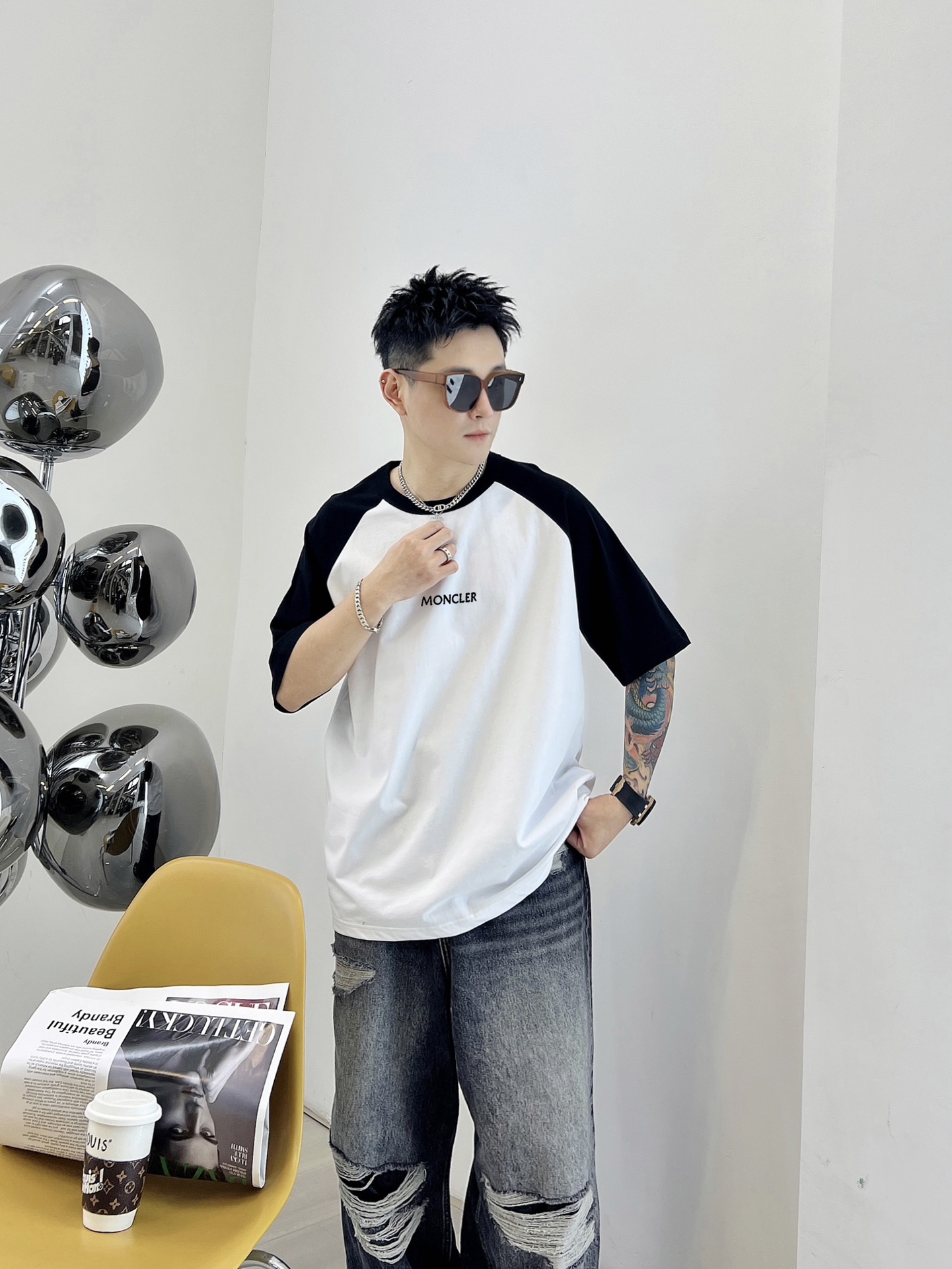插肩袖字母印花logo 純棉男裝蒙口高仿衣服短袖T恤男