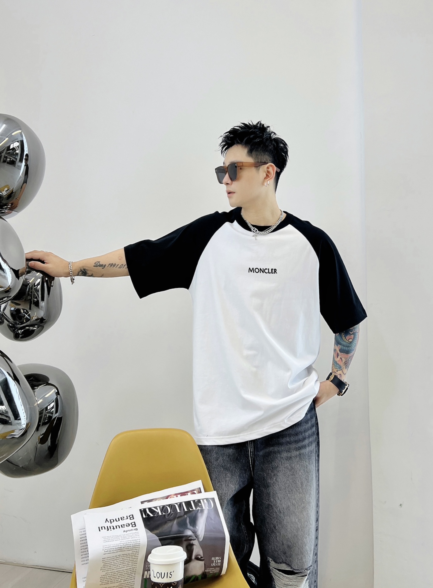 插肩袖字母印花logo 純棉男裝蒙口高仿衣服短袖T恤男
