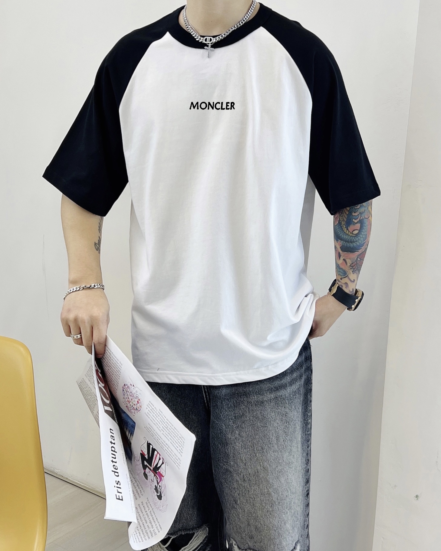 插肩袖字母印花logo 純棉男裝蒙口高仿衣服短袖T恤男