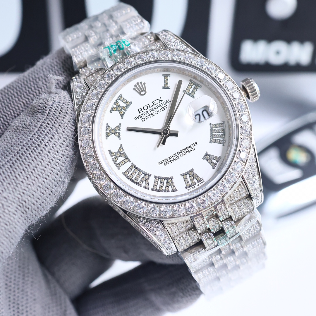 全新字面 單排大鑲鑽圈口 Rolex精品高仿男裝腕錶手錶