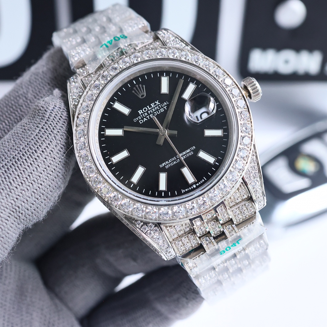 全新字面 單排大鑲鑽圈口 Rolex精品高仿男裝腕錶手錶