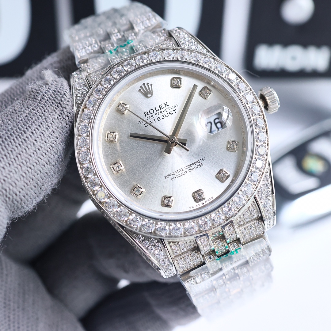 全新字面 單排大鑲鑽圈口 Rolex精品高仿男裝腕錶手錶