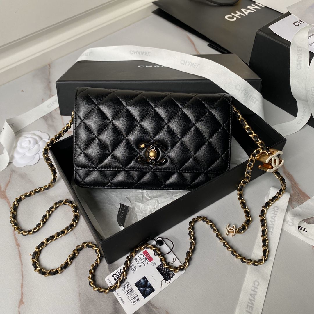 CHANEL香奈兒精仿woc系列黑色單肩包斜挎包鏈條包