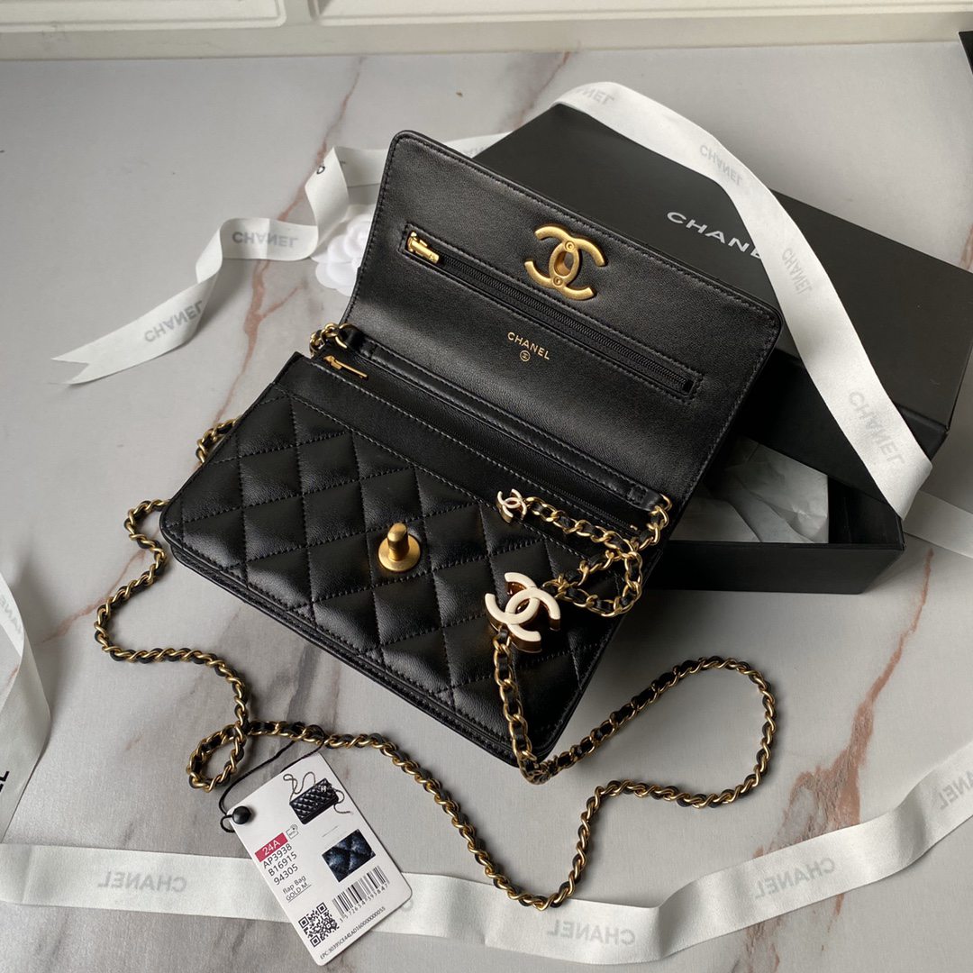 CHANEL香奈兒精仿woc系列黑色單肩包斜挎包鏈條包