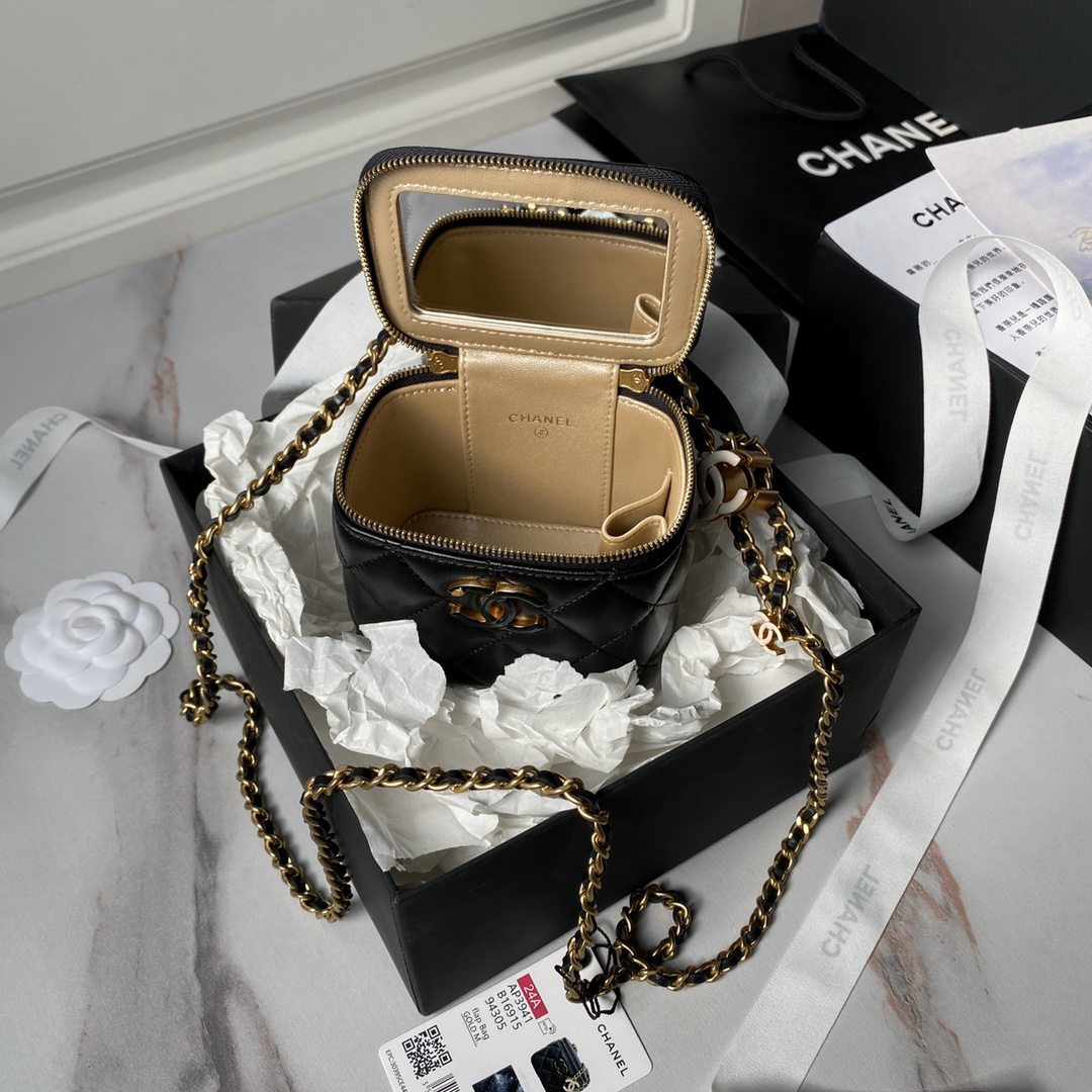 CHANEL2024新品A貨女款AP3940化妝包黑色包包
