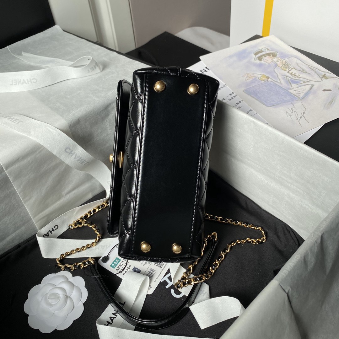 手工製作全皮進口材質cocohandle 系列原單香奈兒斜挎包手提包黑色