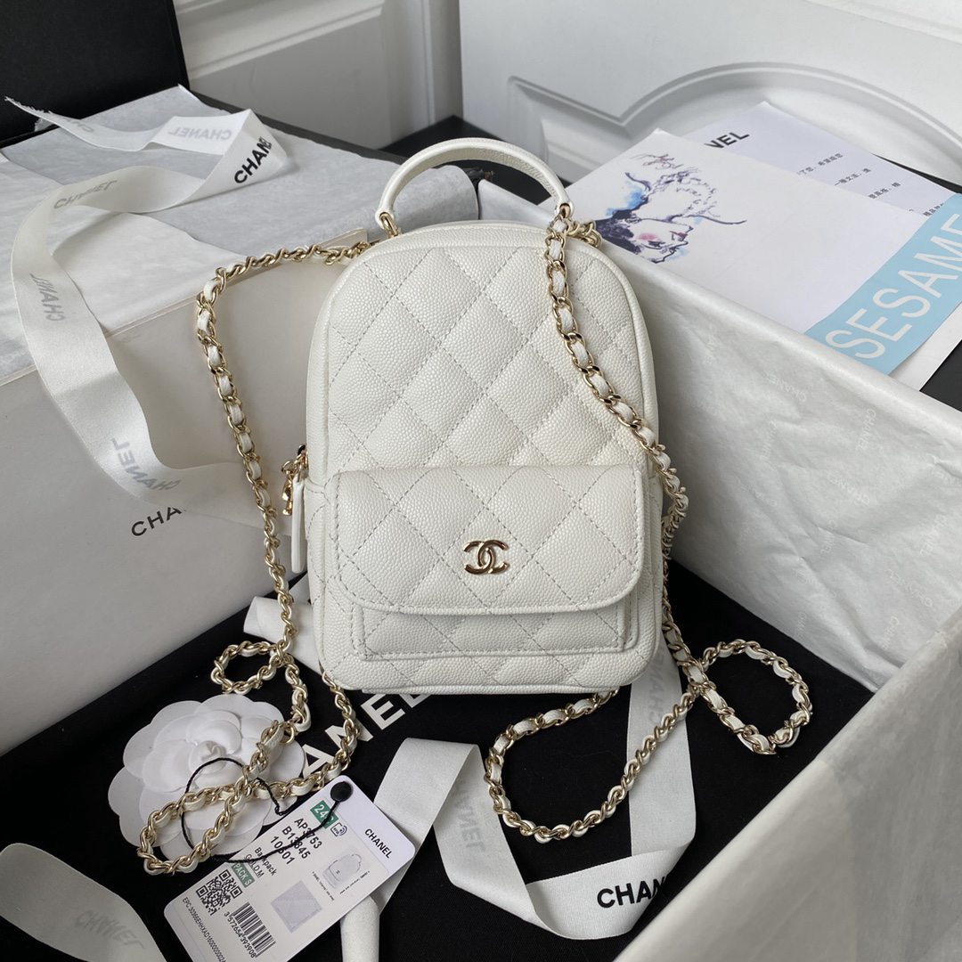 CHANEL原單AP3573mini荔枝紋小雙肩包白色超級完美