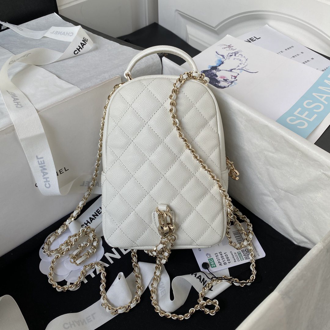 CHANEL原單AP3573mini荔枝紋小雙肩包白色超級完美
