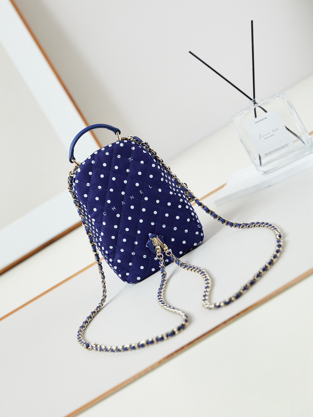 mini型CHANEL全套包裝新品彩色材質高仿雙肩包手提包 藍色