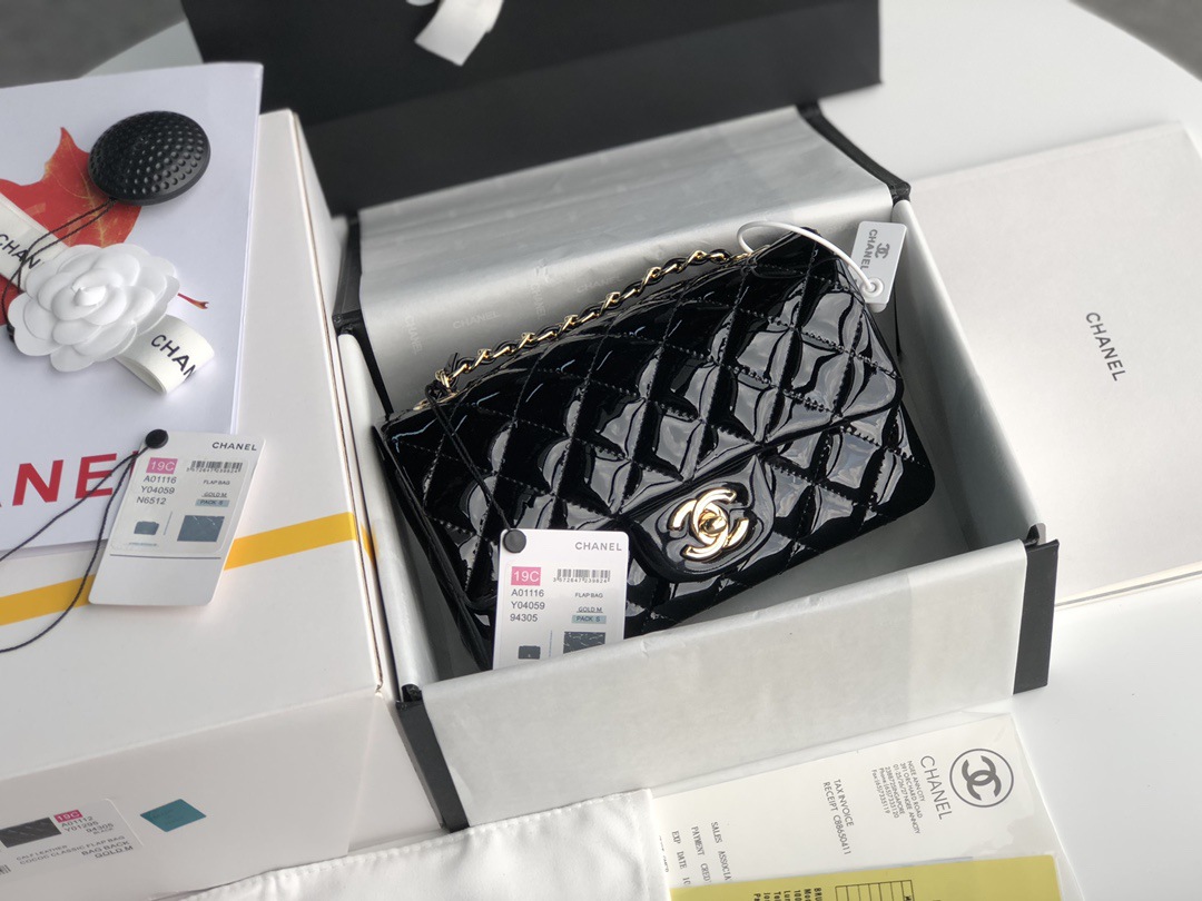 CHANEL CF系列高仿漆皮包包Classics bags單肩包斜挎包女款黑色真皮