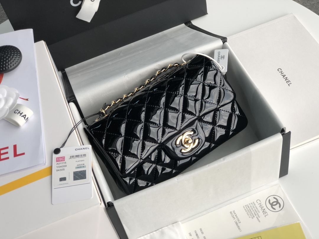 CHANEL CF系列高仿漆皮包包Classics bags單肩包斜挎包女款黑色真皮
