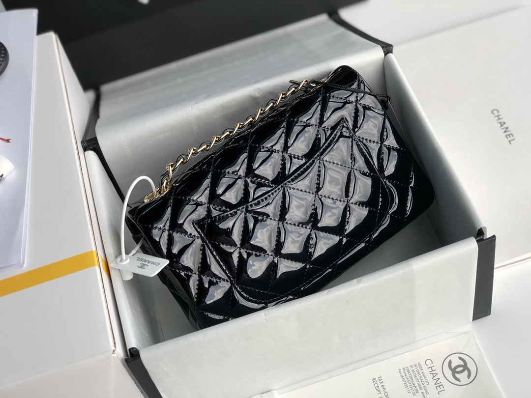 CHANEL CF系列高仿漆皮包包Classics bags單肩包斜挎包女款黑色真皮