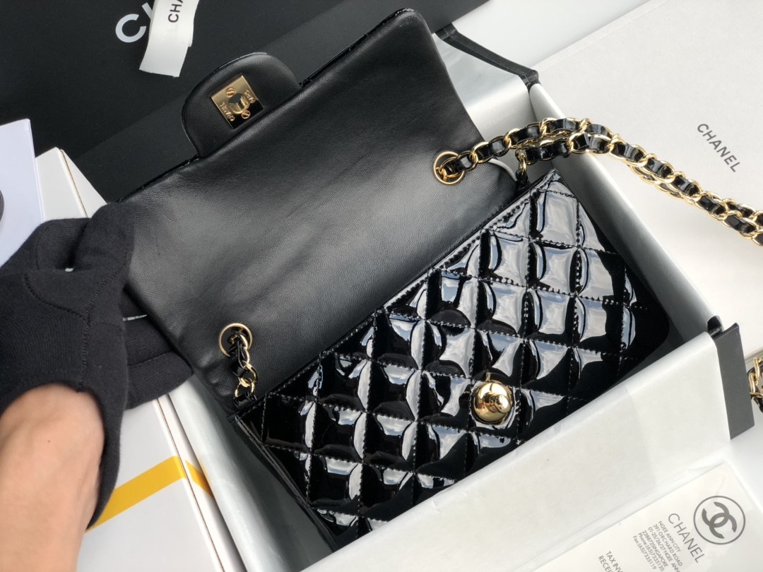 CHANEL CF系列高仿漆皮包包Classics bags單肩包斜挎包女款黑色真皮