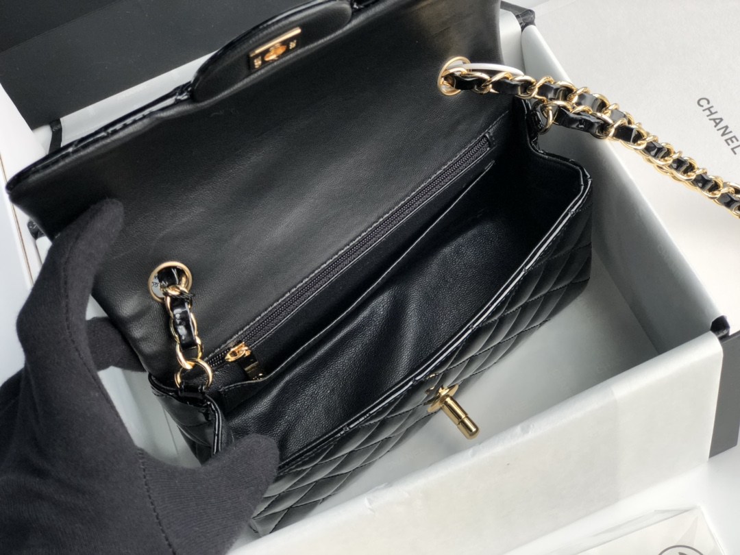 CHANEL CF系列高仿漆皮包包Classics bags單肩包斜挎包女款黑色真皮