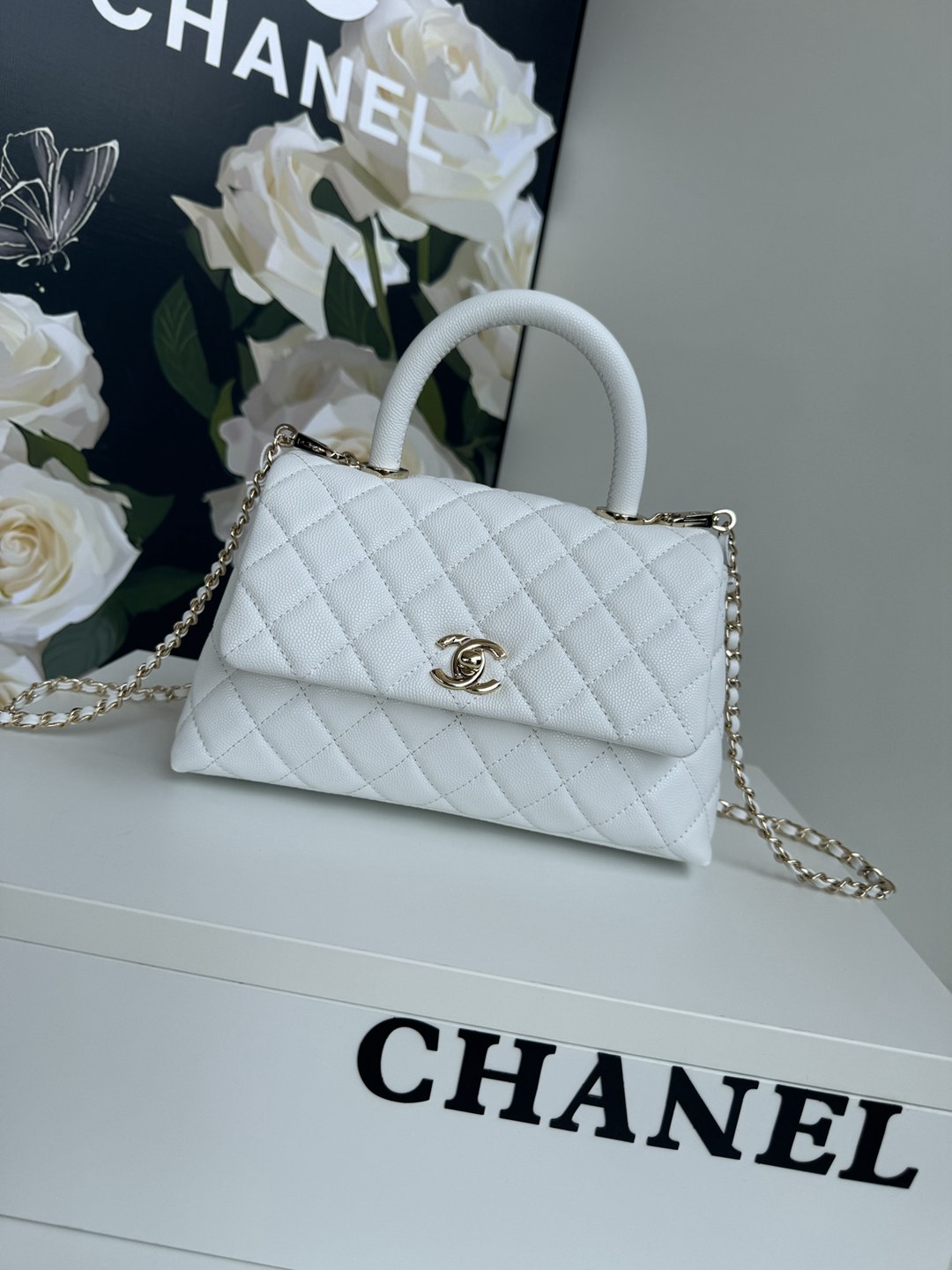 頂級高仿24CM CF系列CHANEL真皮手提包斜挎包錢包女款白色
