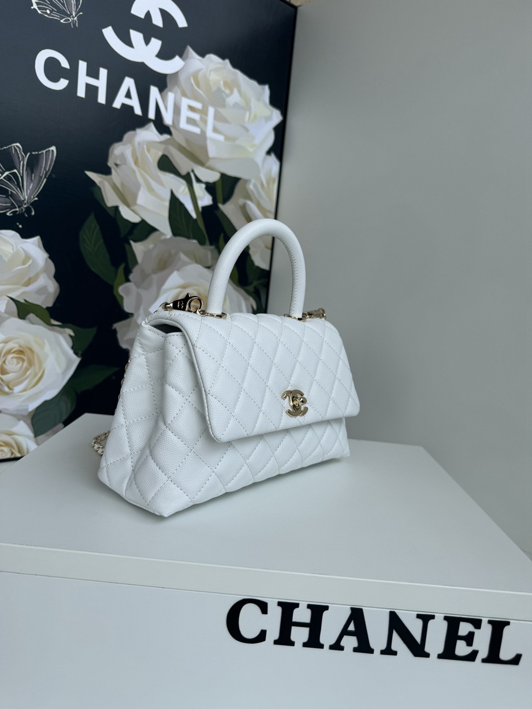 頂級高仿24CM CF系列CHANEL真皮手提包斜挎包錢包女款白色