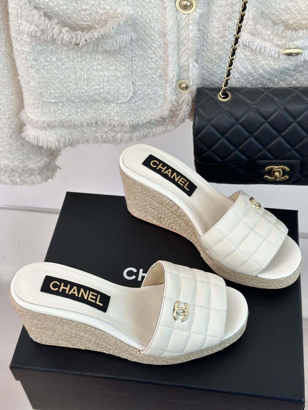 意大利專櫃同步進口牛皮打底CHANEL香奈我網紗懶人拖鞋