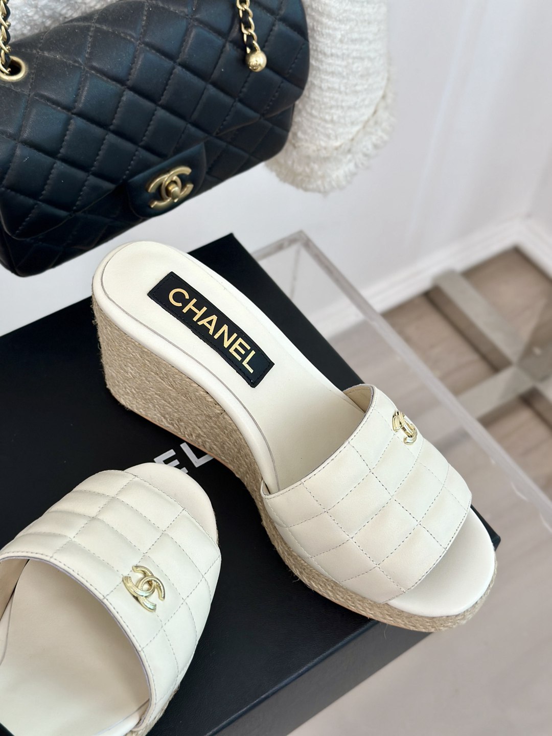 意大利專櫃同步進口牛皮打底CHANEL香奈我網紗懶人拖鞋