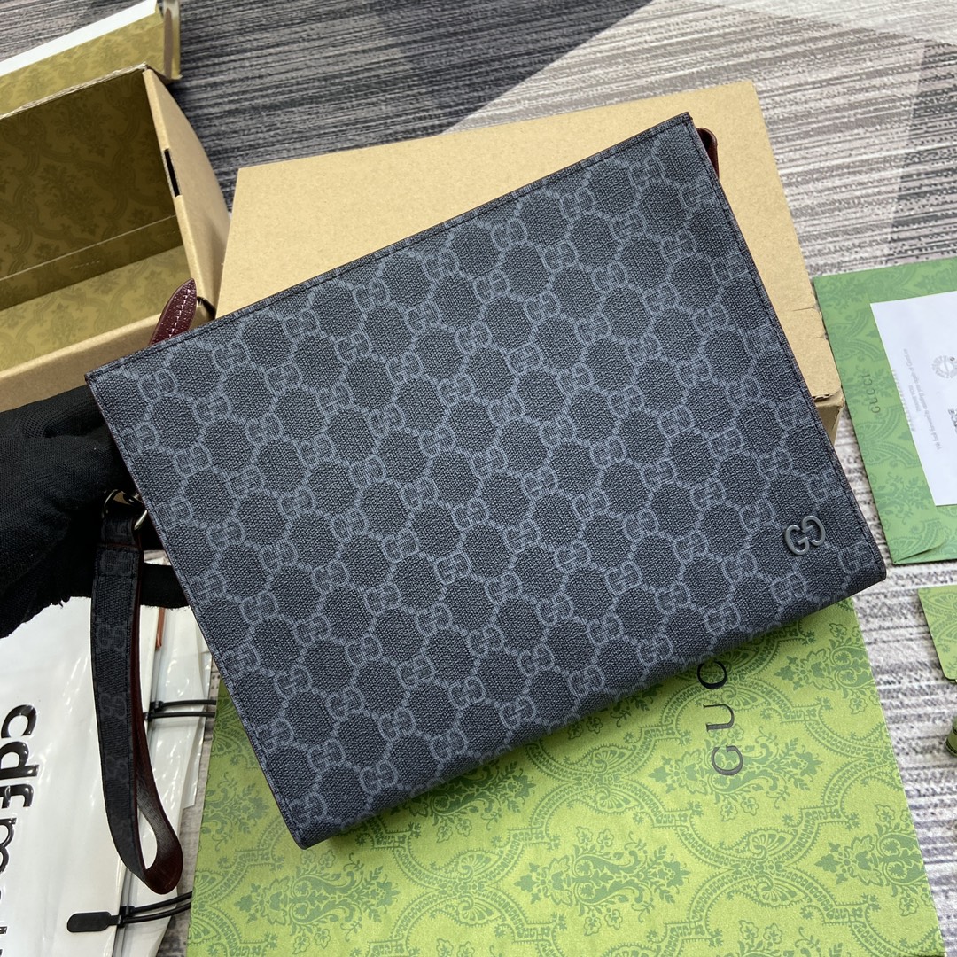 Gucci新品全套包裝男款手拿包高仿包包 頂級面料專櫃同步
