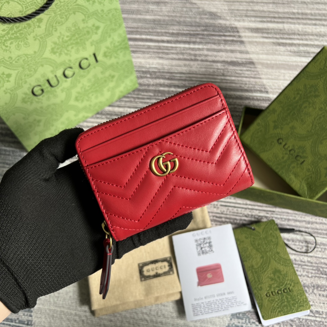 頂級原單復刻Gucci古琦紅色真皮錢夾零錢包