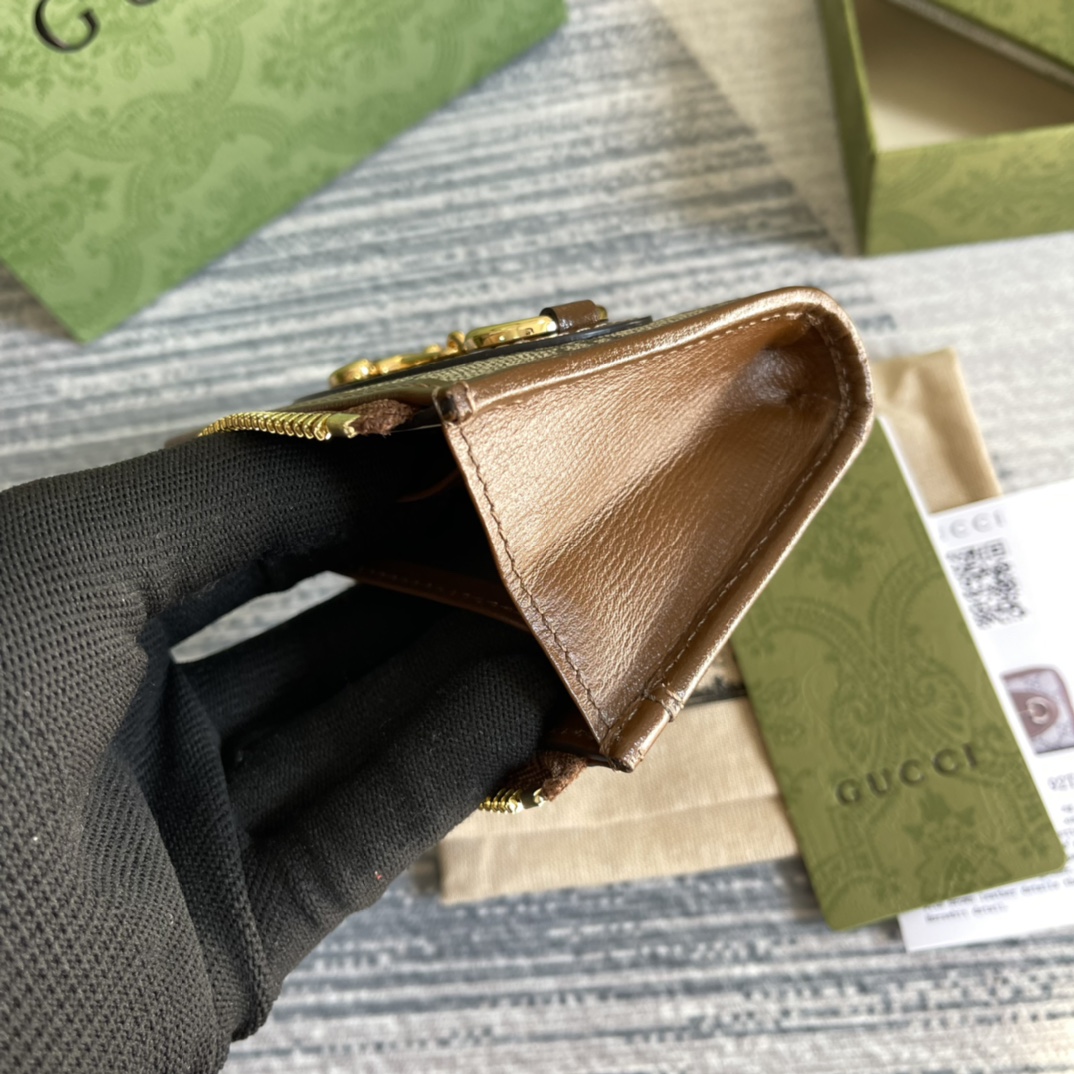 專櫃綠色包裝高仿GGGucci古琦零錢包卡其包