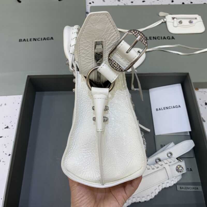 1比1原單BALENCIAGA巴黎世家包包 Neo cagole機車包 油蠟白帶鑽