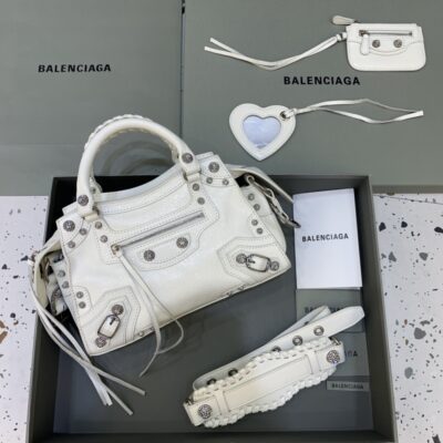 1比1原單BALENCIAGA巴黎世家包包 Neo cagole機車包 油蠟白帶鑽