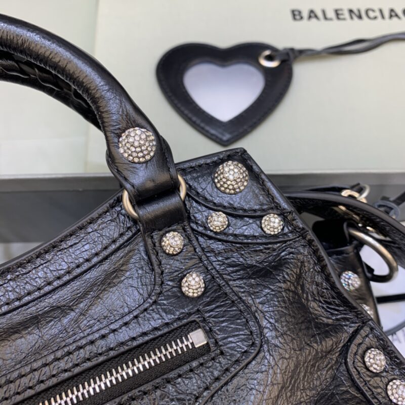 1比1原單BALENCIAGA巴黎世家包包 Neo cagole機車包 油蠟黑帶鑽