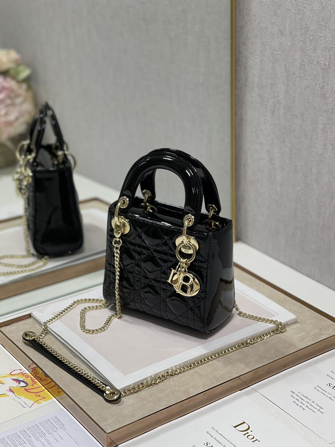 Lady Dior My迪奧高仿羊皮材質女款手提包斜挎包多功能黑色