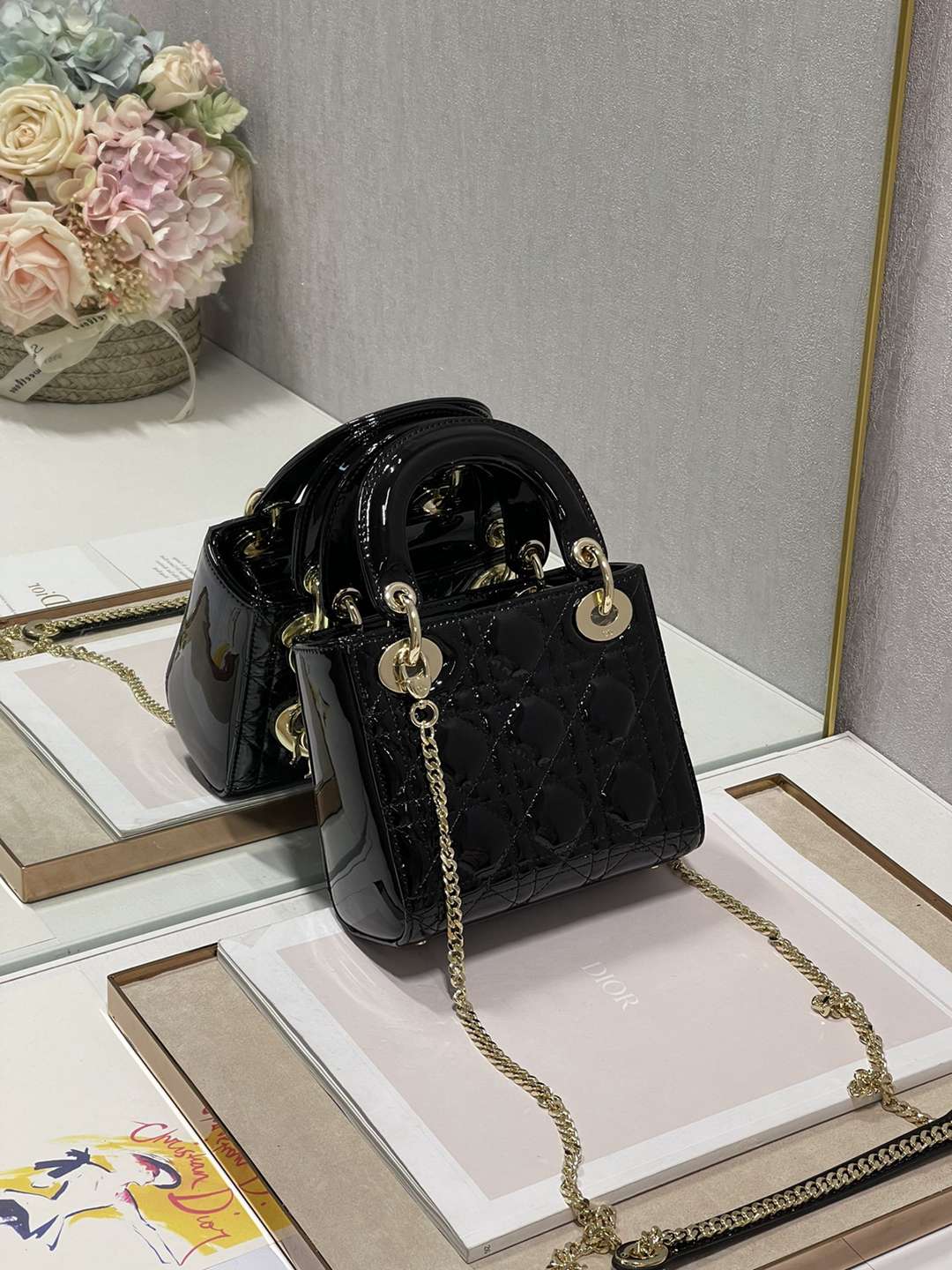 Lady Dior My迪奧高仿羊皮材質女款手提包斜挎包多功能黑色