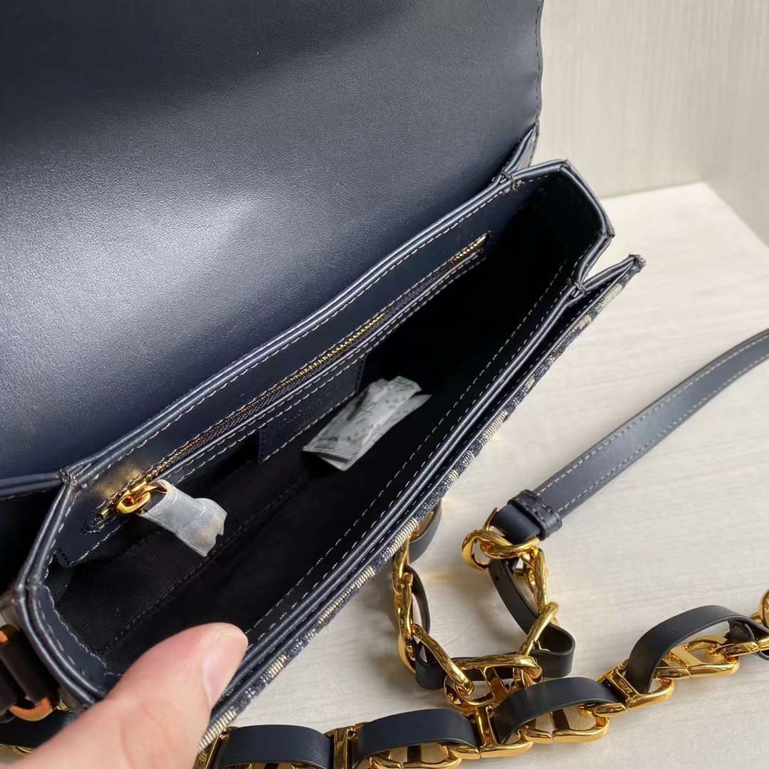 DIOR頂級復刻迪奧刺繡老花帆布signature鏈條斜挎包單肩包女款