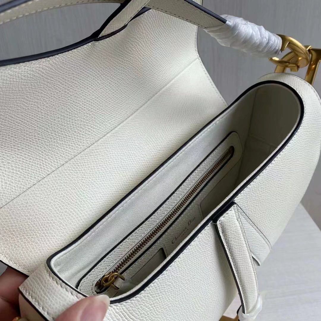 頂級原單DIOR saddlebag迪奧真皮手提包19CM腋下包女款 白色
